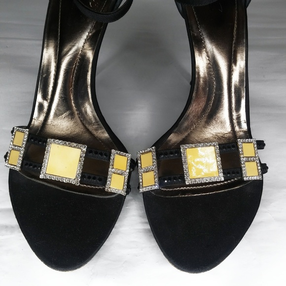 Rodo Black Jeweled Strappy Satin Heels Size 10 - Picture 4 of 7